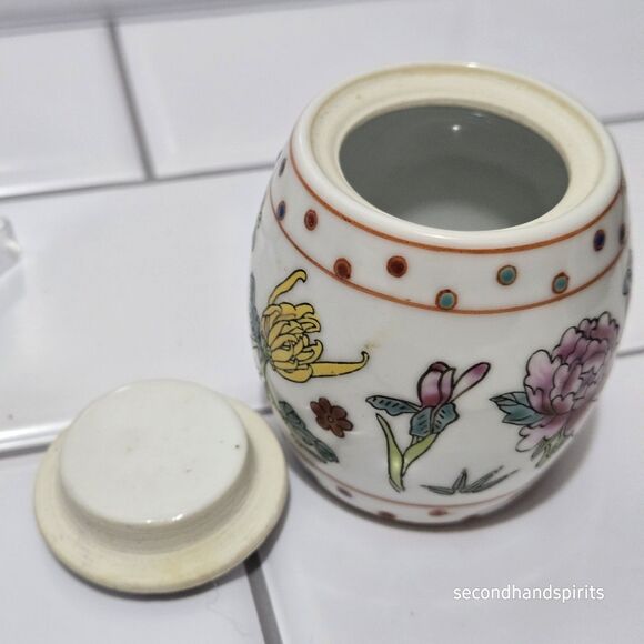 Vintage Jingdezhen China Trinket Ginger Spice Jar Mini 2.5" Dragonfly Floral - Picture 6 of 8